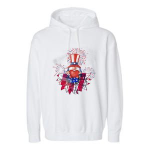 Patriotic Gnome Design Heart Sunflower Americas Independence Gift Garment-Dyed Fleece Hoodie