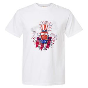 Patriotic Gnome Design Heart Sunflower Americas Independence Gift Garment-Dyed Heavyweight T-Shirt