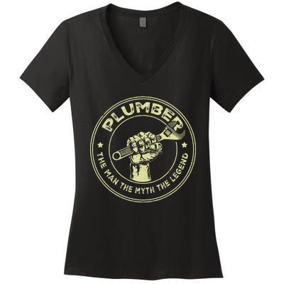 Plumbing Graphic Design Plumber Dad Women's V-Neck T-Shirt