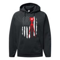 Photographer Gift Distressed American Flag Photographer Performance Fleece Hoodie