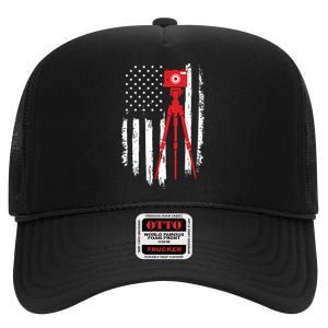 Photographer Gift Distressed American Flag Photographer High Crown Mesh Back Trucker Hat