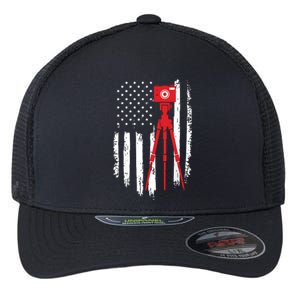 Photographer Gift Distressed American Flag Photographer Flexfit Unipanel Trucker Cap