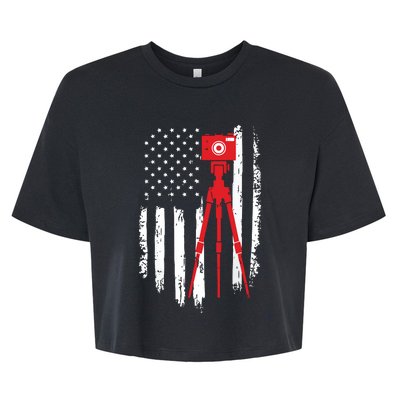 Photographer Gift Distressed American Flag Photographer Bella+Canvas Jersey Crop Tee