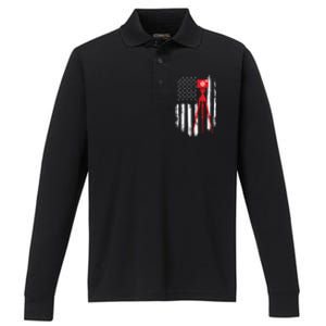 Photographer Gift Distressed American Flag Photographer Performance Long Sleeve Polo