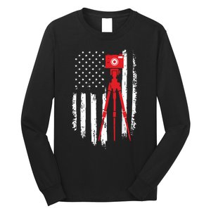 Photographer Gift Distressed American Flag Photographer Long Sleeve Shirt