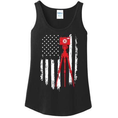 Photographer Gift Distressed American Flag Photographer Ladies Essential Tank