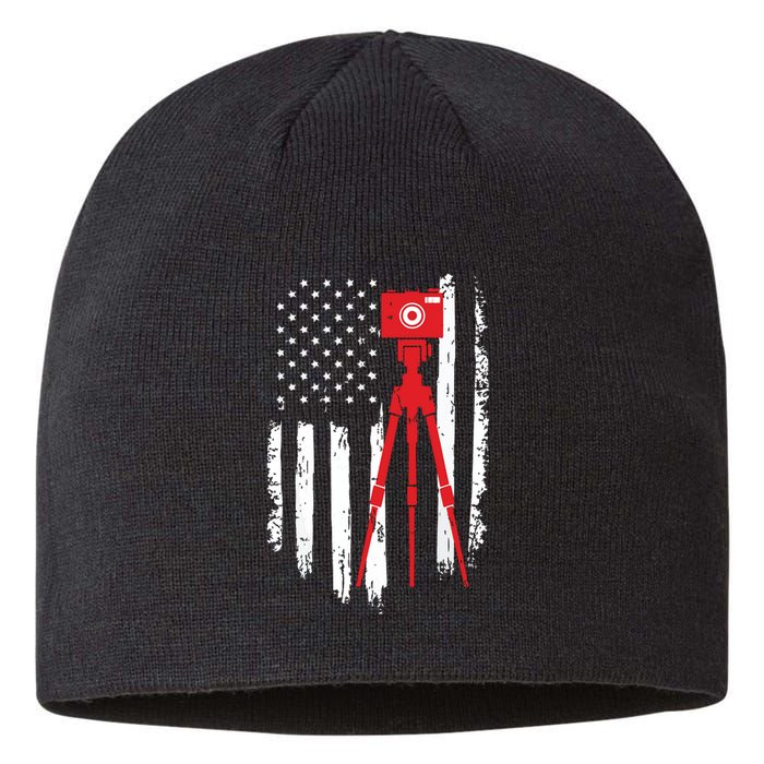 Photographer Gift Distressed American Flag Photographer Sustainable Beanie