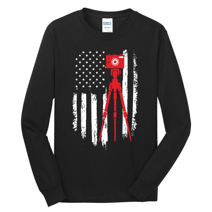 Photographer Gift Distressed American Flag Photographer Tall Long Sleeve T-Shirt