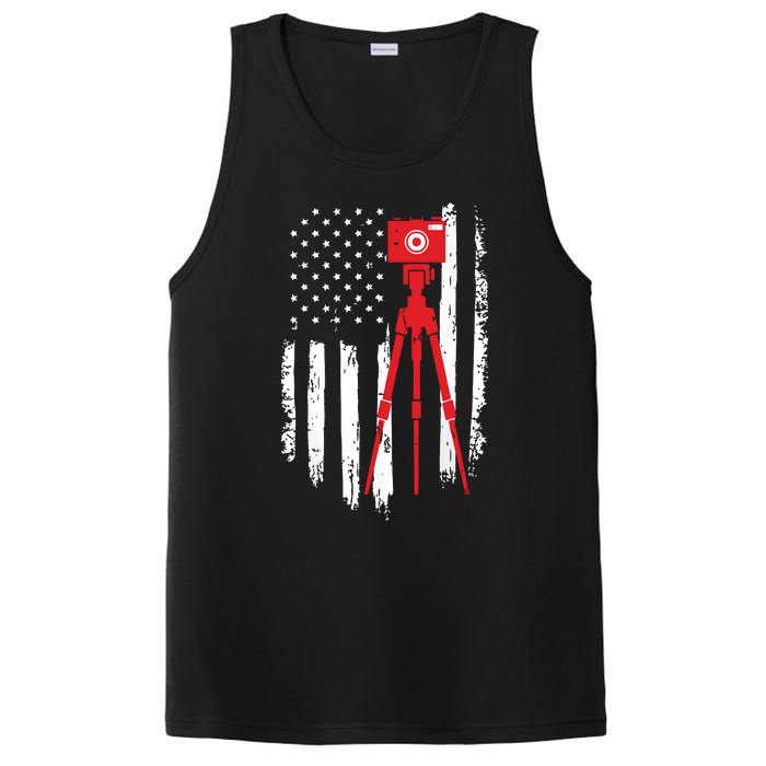 Photographer Gift Distressed American Flag Photographer PosiCharge Competitor Tank