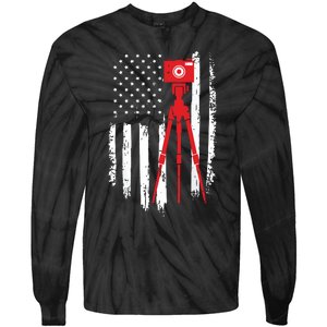 Photographer Gift Distressed American Flag Photographer Tie-Dye Long Sleeve Shirt