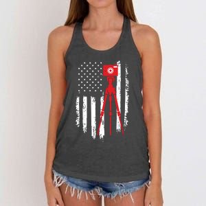 Photographer Gift Distressed American Flag Photographer Women's Knotted Racerback Tank