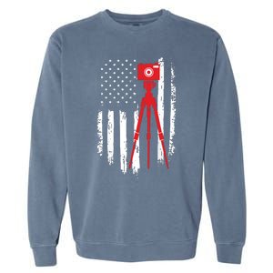 Photographer Gift Distressed American Flag Photographer Garment-Dyed Sweatshirt