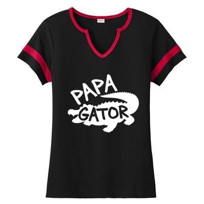 Papa Gator Dad Fathers Day Alligator Daddy Crocodile Cool Gift Ladies Halftime Notch Neck Tee