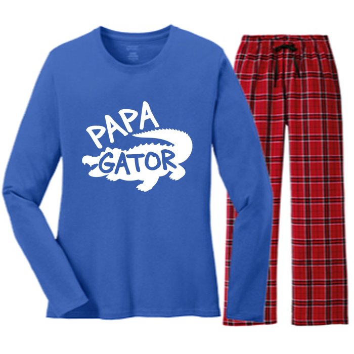 Papa Gator Dad Fathers Day Alligator Daddy Crocodile Cool Gift Women's Long Sleeve Flannel Pajama Set 