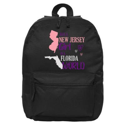 Proud Girl Design Just A New Jersey Girl In A Florida World 16 in Basic Backpack