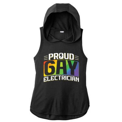 Proud Gay Electrician Lgbt Electrical Lineman Rainbow Pride Ladies PosiCharge Tri-Blend Wicking Draft Hoodie Tank