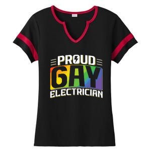 Proud Gay Electrician Lgbt Electrical Lineman Rainbow Pride Ladies Halftime Notch Neck Tee