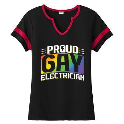 Proud Gay Electrician Lgbt Electrical Lineman Rainbow Pride Ladies Halftime Notch Neck Tee