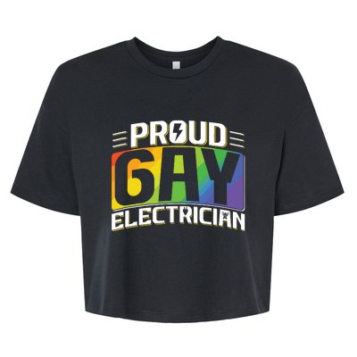 Proud Gay Electrician Lgbt Electrical Lineman Rainbow Pride Bella+Canvas Jersey Crop Tee