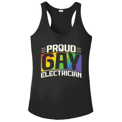 Proud Gay Electrician Lgbt Electrical Lineman Rainbow Pride Ladies PosiCharge Competitor Racerback Tank