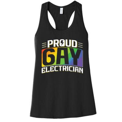 Proud Gay Electrician Lgbt Electrical Lineman Rainbow Pride Women's Racerback Tank