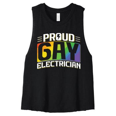 Proud Gay Electrician Lgbt Electrical Lineman Rainbow Pride Women's Racerback Cropped Tank