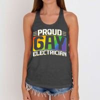 Proud Gay Electrician Lgbt Electrical Lineman Rainbow Pride Women's Knotted Racerback Tank