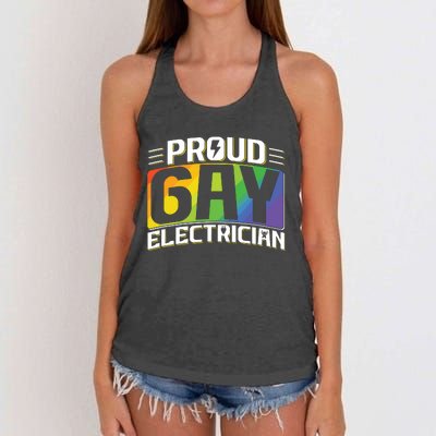 Proud Gay Electrician Lgbt Electrical Lineman Rainbow Pride Women's Knotted Racerback Tank