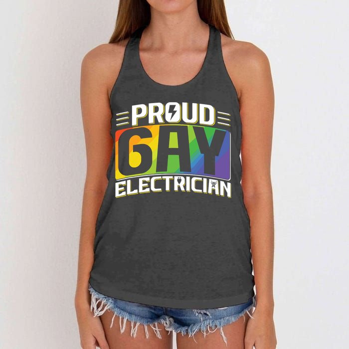 Proud Gay Electrician Lgbt Electrical Lineman Rainbow Pride Women's Knotted Racerback Tank