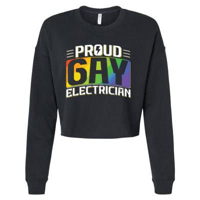 Proud Gay Electrician Lgbt Electrical Lineman Rainbow Pride Cropped Pullover Crew