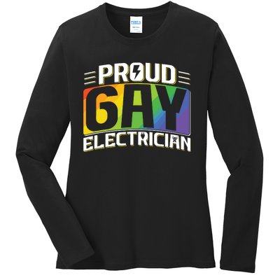 Proud Gay Electrician Lgbt Electrical Lineman Rainbow Pride Ladies Long Sleeve Shirt