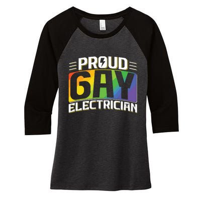 Proud Gay Electrician Lgbt Electrical Lineman Rainbow Pride Women's Tri-Blend 3/4-Sleeve Raglan Shirt