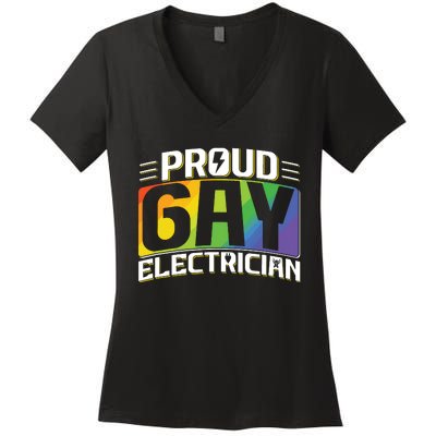 Proud Gay Electrician Lgbt Electrical Lineman Rainbow Pride Women's V-Neck T-Shirt