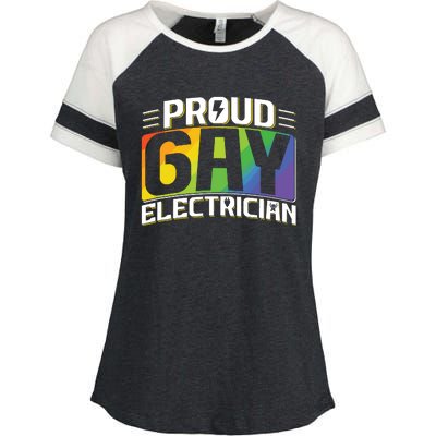 Proud Gay Electrician Lgbt Electrical Lineman Rainbow Pride Enza Ladies Jersey Colorblock Tee