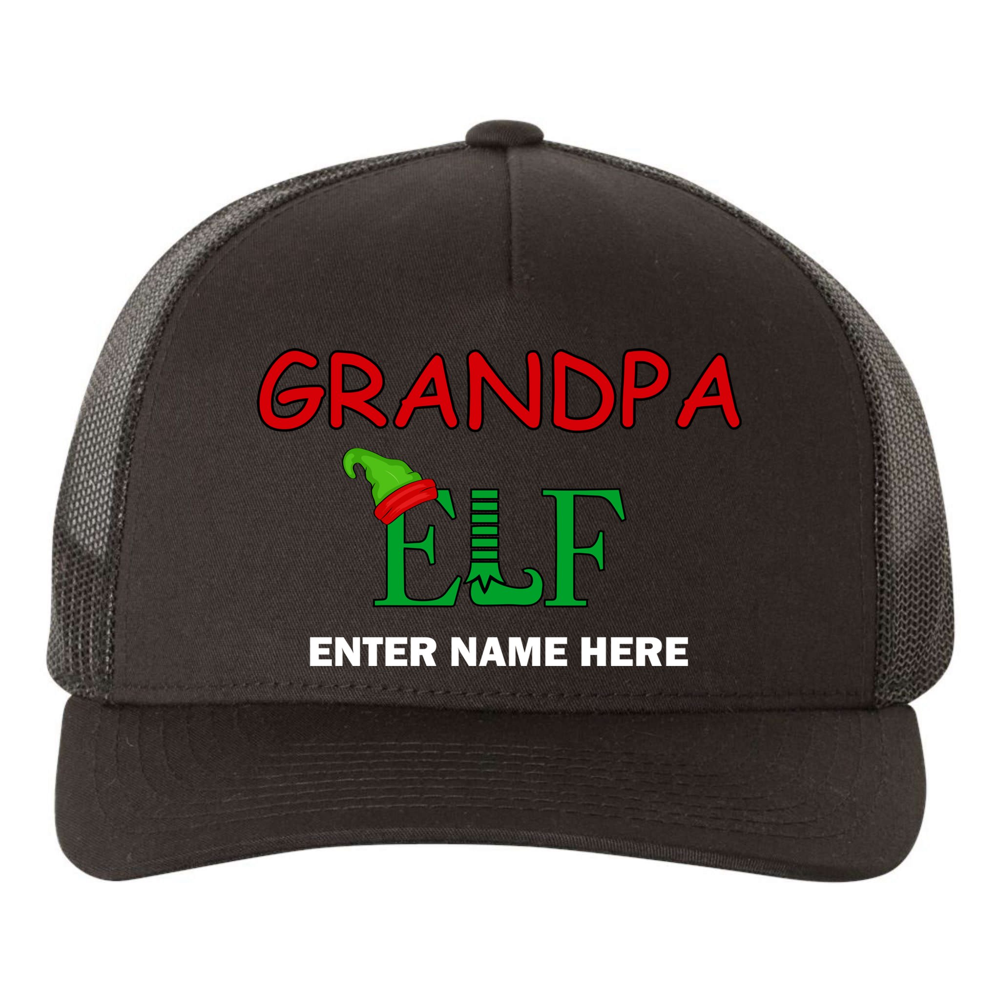 Personalize Grandpa Elf Custom Family Matching Christmas Yupoong Adult 5-Panel Trucker Hat