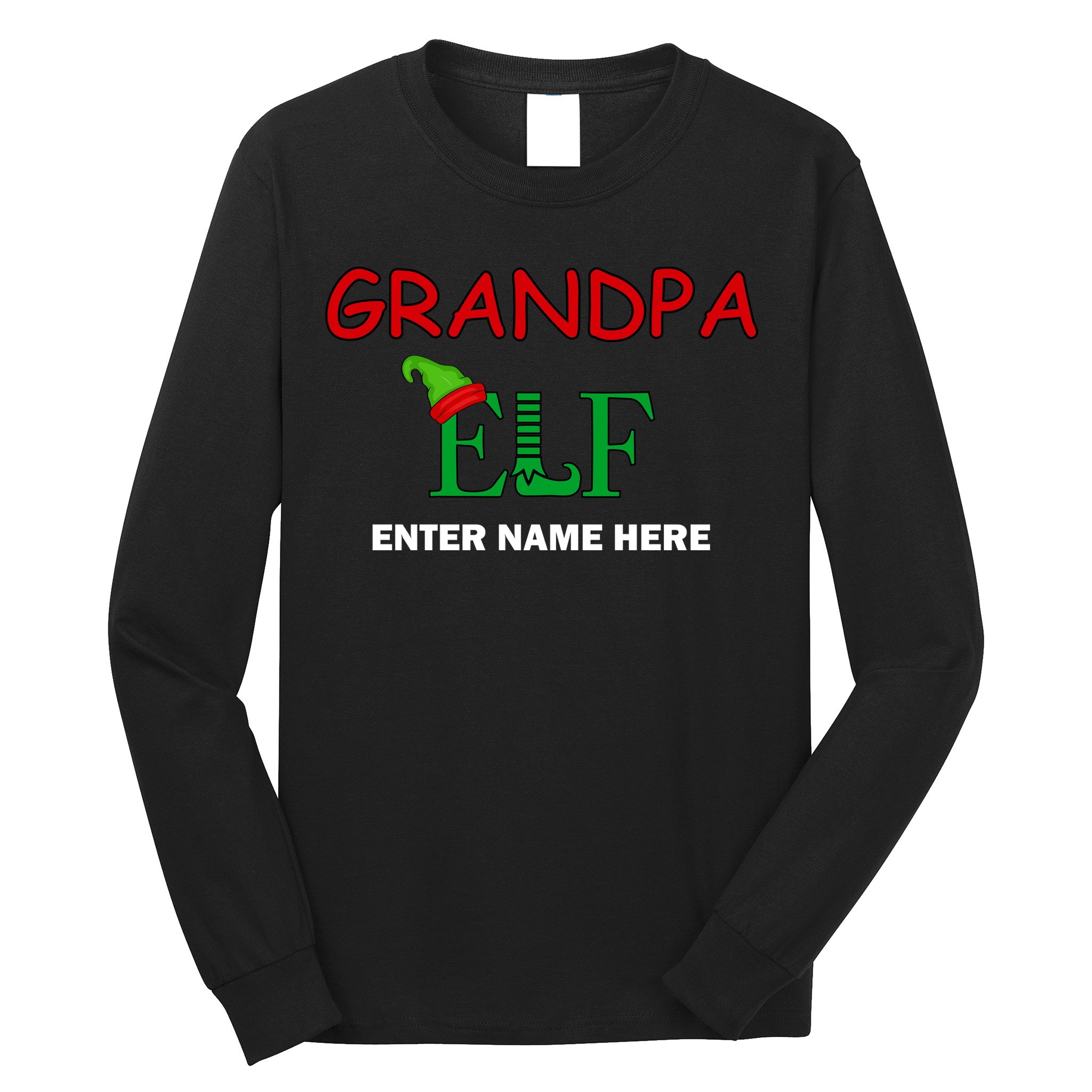 Personalize Grandpa Elf Custom Family Matching Christmas Long Sleeve Shirt