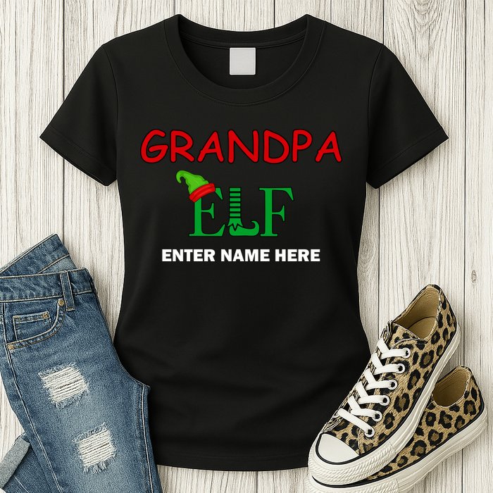 Personalize Grandpa Elf Custom Family Matching Christmas Womens T-Shirt