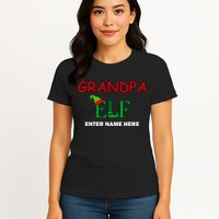 Personalize Grandpa Elf Custom Family Matching Christmas Womens T-Shirt