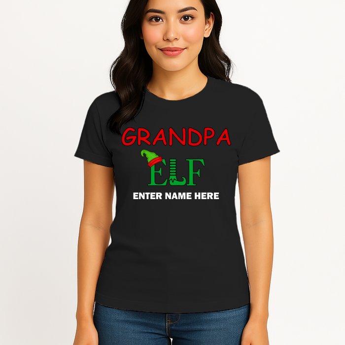 Personalize Grandpa Elf Custom Family Matching Christmas Womens T-Shirt