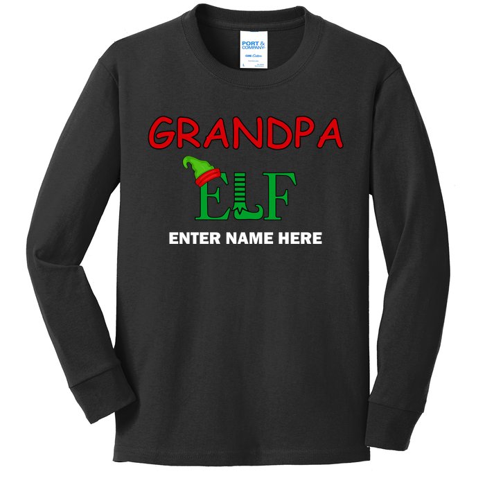 Personalize Grandpa Elf Custom Family Matching Christmas Kids Long Sleeve Shirt