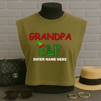 Personalize Grandpa Elf Custom Family Matching Christmas Garment-Dyed Women's Muscle Tee