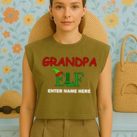 Personalize Grandpa Elf Custom Family Matching Christmas Garment-Dyed Women's Muscle Tee