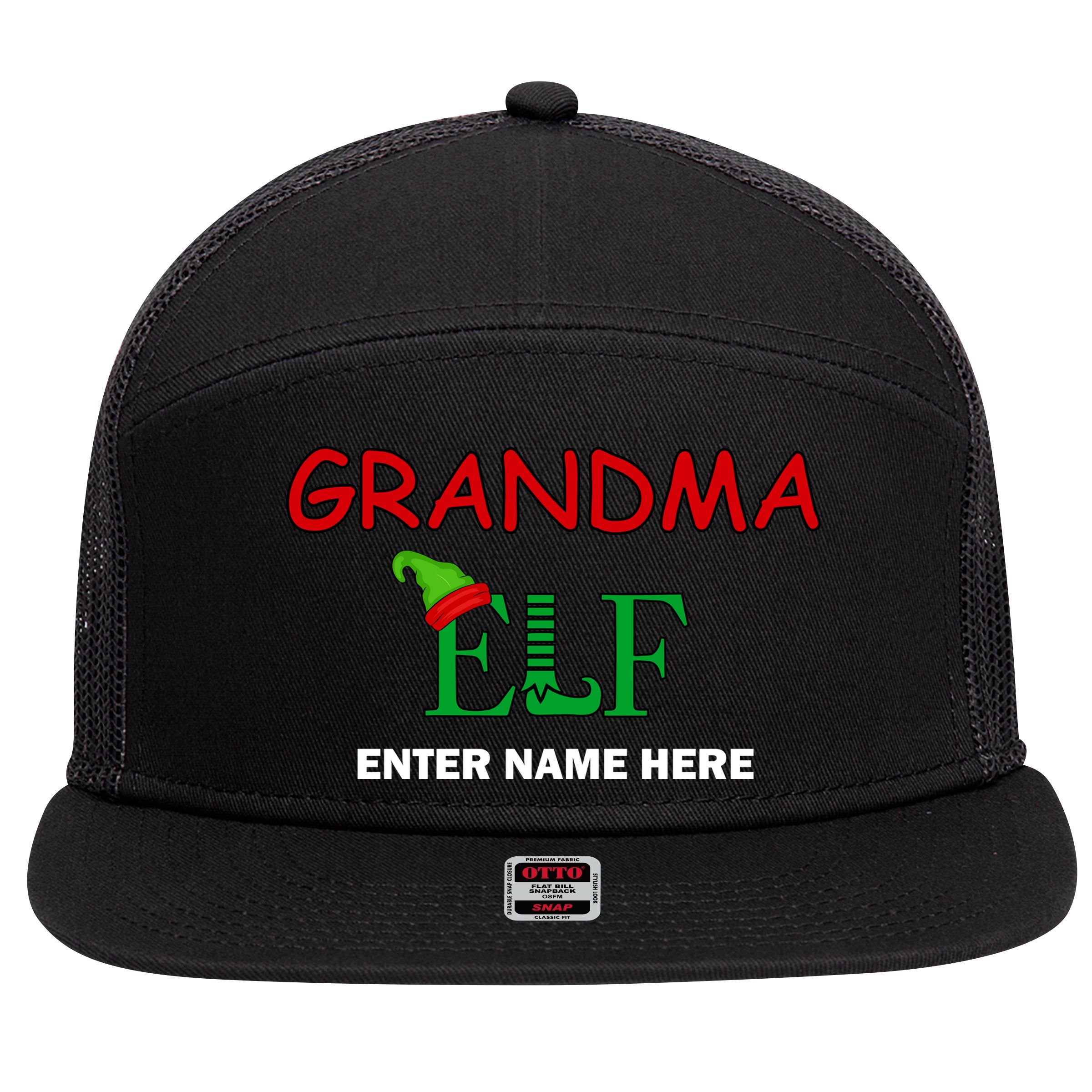 Personalize Grandma Elf Custom Family Matching Christmas 7 Panel Mesh Trucker Snapback Hat