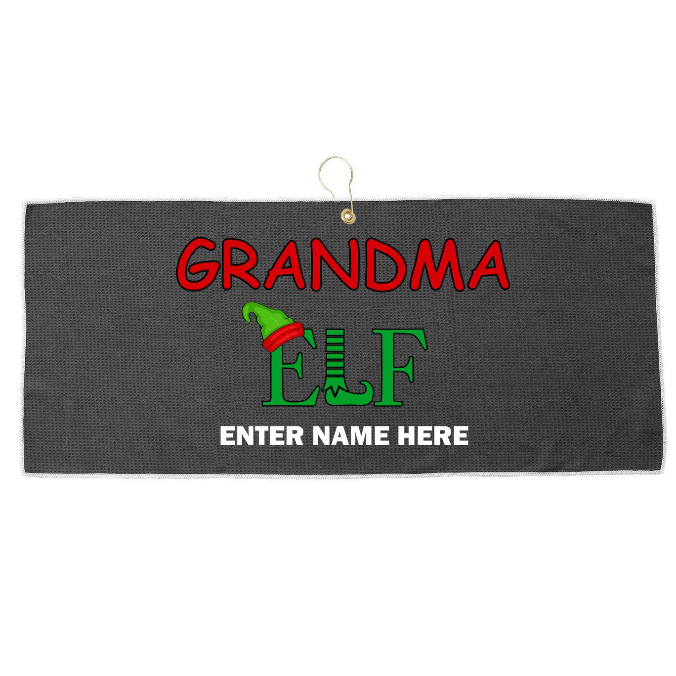 Personalize Grandma Elf Custom Family Matching Christmas Large Microfiber Waffle Golf Towel