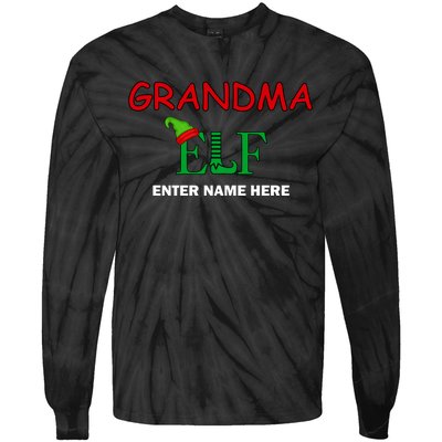 Personalize Grandma Elf Custom Family Matching Christmas Tie-Dye Long Sleeve Shirt