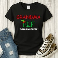Personalize Grandma Elf Custom Family Matching Christmas Womens T-Shirt