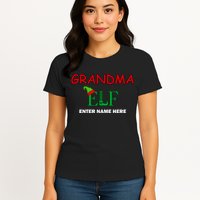 Personalize Grandma Elf Custom Family Matching Christmas Womens T-Shirt