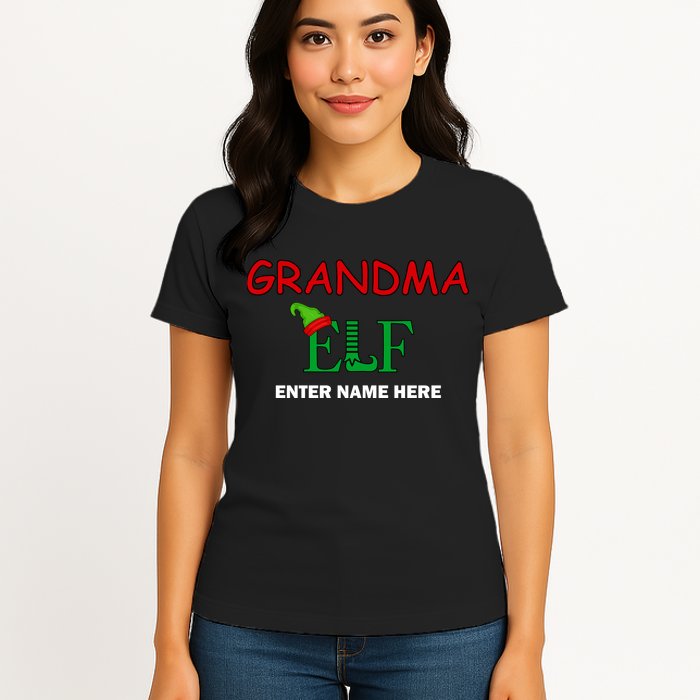Personalize Grandma Elf Custom Family Matching Christmas Womens T-Shirt