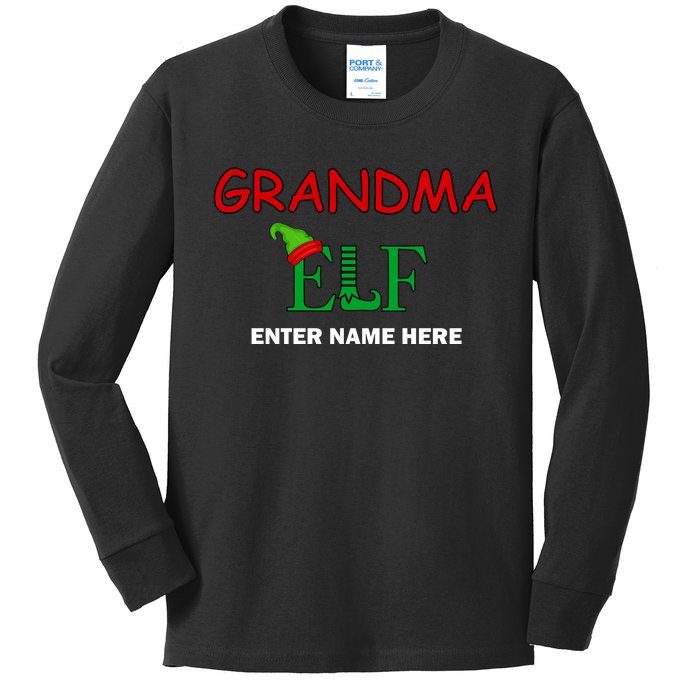 Personalize Grandma Elf Custom Family Matching Christmas Kids Long Sleeve Shirt