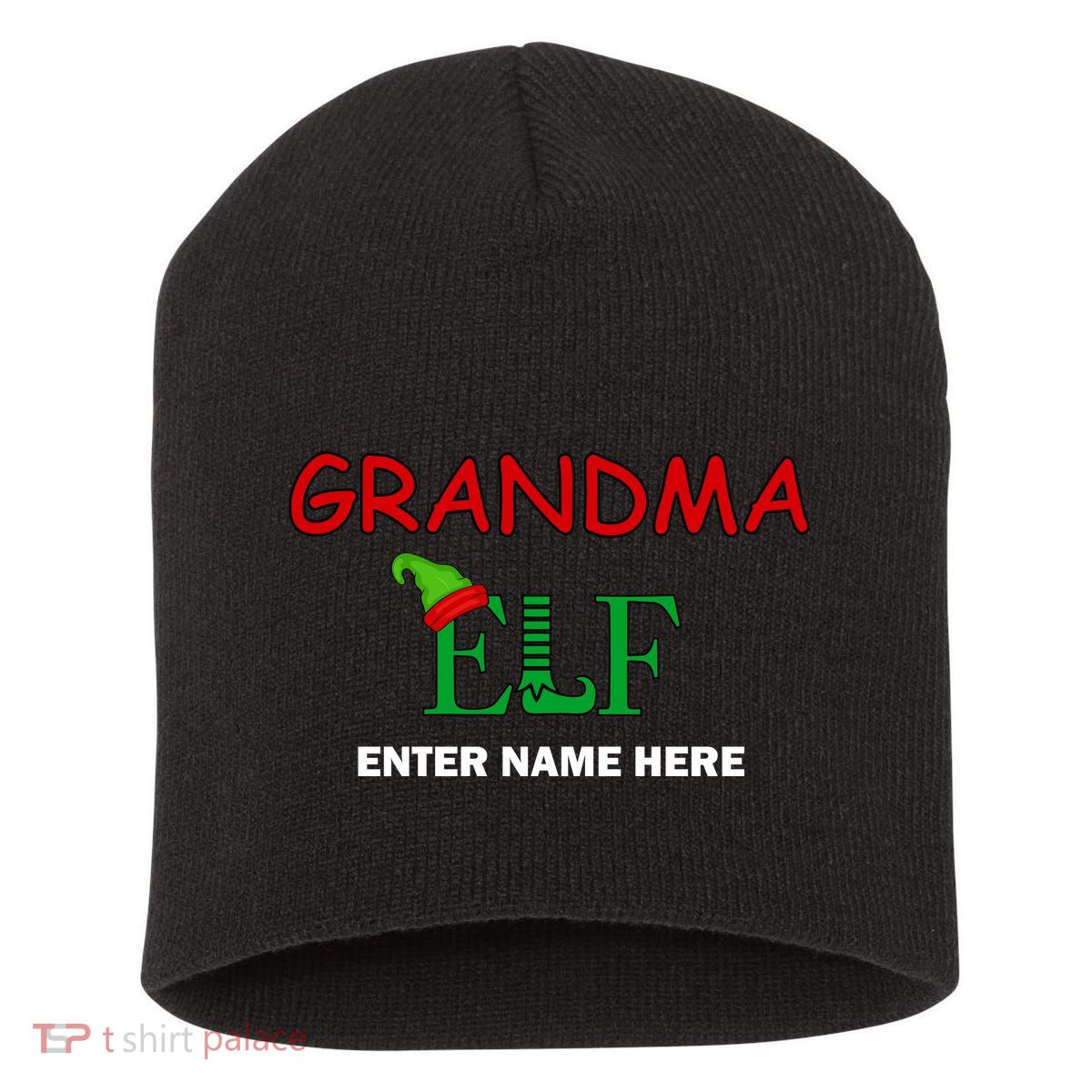 Personalize Grandma Elf Custom Family Matching Christmas Short Acrylic Beanie